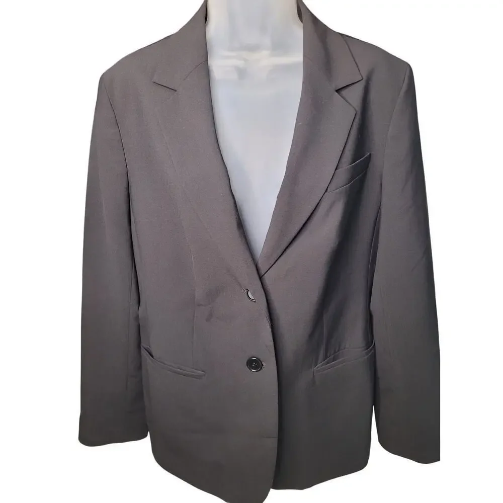 Talbots Black Two Button Women's Blazer Lined Front Pockets Sz 12